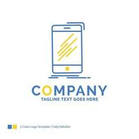 Device. mobile. phone. smartphone. telephone Blue Yellow Business Logo template. Creative Design Template Place for Tagline. vector