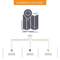 gps. location. map. navigation. route Business Flow Chart Design with 3 Steps. Glyph Icon For Presentation Background Template Place for text. vector