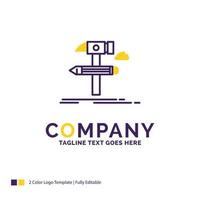 Company Name Logo Design For Build. design. develop. tool. tools. Purple and yellow Brand Name Design with place for Tagline. Creative Logo template for Small and Large Business. vector