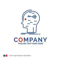 Company Name Logo Design For brain. hack. hacking. key. mind. Blue and red Brand Name Design with place for Tagline. Abstract Creative Logo template for Small and Large Business. vector