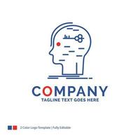 Company Name Logo Design For brain. hack. hacking. key. mind. Blue and red Brand Name Design with place for Tagline. Abstract Creative Logo template for Small and Large Business. vector