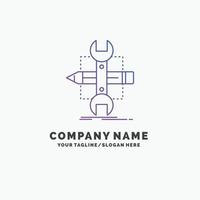 construir. diseño. desarrollar. bosquejo. plantilla de logotipo de empresa púrpura de herramientas. lugar para el eslogan vector