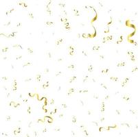 Golden Confetti And Streamer Ribbon Falling On Transparent Background. Vector