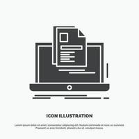 cuenta. computadora portátil. reporte. impresión. icono de reanudar. símbolo gris vectorial de glifo para ui y ux. sitio web o aplicación móvil vector