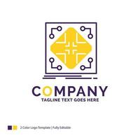 Company Name Logo Design For Data. infrastructure. network. matrix. grid. Purple and yellow Brand Name Design with place for Tagline. Creative Logo template for Small and Large Business. vector