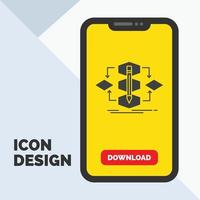 algoritmo. diseño. método. modelo. icono de glifo de proceso en el móvil para la página de descarga. fondo amarillo vector