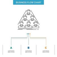 team. build. structure. business. meeting Business Flow Chart Design with 3 Steps. Line Icon For Presentation Background Template Place for text vector