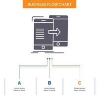 data. Sharing. sync. synchronization. syncing Business Flow Chart Design with 3 Steps. Glyph Icon For Presentation Background Template Place for text. vector