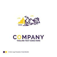 Company Name Logo Design For Mountain. hill. landscape. nature. cliff. Purple and yellow Brand Name Design with place for Tagline. Creative Logo template for Small and Large Business. vector