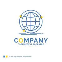 Data. global. internet. network. web Blue Yellow Business Logo template. Creative Design Template Place for Tagline. vector