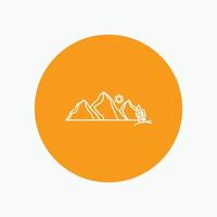 Cerro. paisaje. naturaleza. montaña. icono de línea blanca de escena en el fondo del círculo. ilustración de icono de vector