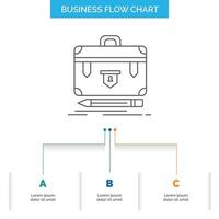 briefcase. business. financial. management. portfolio Business Flow Chart Design with 3 Steps. Line Icon For Presentation Background Template Place for text vector