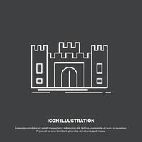 castillo. defensa. fuerte. fortaleza. icono de punto de referencia. símbolo de vector de línea para ui y ux. sitio web o aplicación móvil