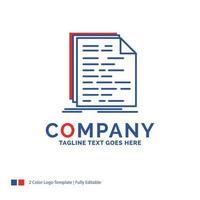 Company Name Logo Design For Code. coding. doc. programming. script. Blue and red Brand Name Design with place for Tagline. Abstract Creative Logo template for Small and Large Business. vector