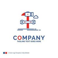 Company Name Logo Design For Build. engineering. hammer. repair. service. Blue and red Brand Name Design with place for Tagline. Abstract Creative Logo template for Small and Large Business. vector