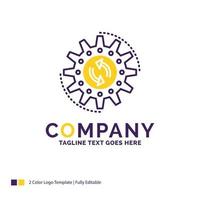 diseño del logotipo del nombre de la empresa para la gestión. proceso. producción. tarea. trabajar. diseño de marca púrpura y amarillo con lugar para eslogan. plantilla de logotipo creativo para pequeñas y grandes empresas. vector