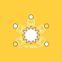 team. group. leadership. business. teamwork Flat Line Filled Icon. Beautiful Logo button over yellow background for UI and UX. website or mobile application vector