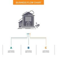 Home. house. Apartment. building. office Business Flow Chart Design with 3 Steps. Glyph Icon For Presentation Background Template Place for text. vector