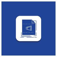 Blue Round Button for Audio. file. format. music. sound Glyph icon vector