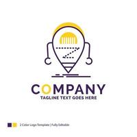 Company Name Logo Design For Android. beta. droid. robot. Technology. Purple and yellow Brand Name Design with place for Tagline. Creative Logo template for Small and Large Business. vector