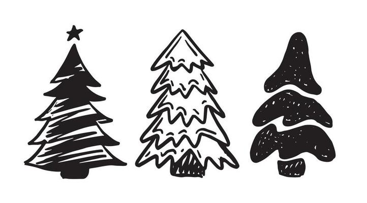 Christmas tree, Hand drawn illustrations.