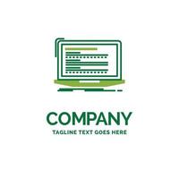 Code. coding. computer. monoblock. laptop Flat Business Logo template. Creative Green Brand Name Design. vector