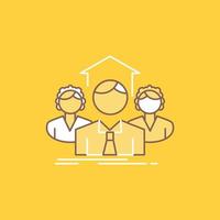 equipo. negocio. trabajo en equipo. grupo. icono lleno de línea plana de reunión. hermoso botón de logotipo sobre fondo amarillo para ui y ux. sitio web o aplicación móvil vector