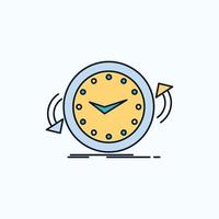 respaldo. reloj. agujas del reloj. encimera. icono plano de tiempo. signo y símbolos verdes y amarillos para el sitio web y la aplicación móvil. ilustración vectorial vector