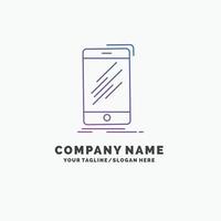 Device. mobile. phone. smartphone. telephone Purple Business Logo Template. Place for Tagline vector