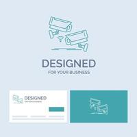 CCTV. Camera. Security. Surveillance. Technology Business Logo Line Icon Symbol for your business. Turquoise Business Cards with Brand logo template vector