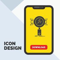 Analysis. Search. information. research. Security Glyph Icon in Mobile for Download Page. Yellow Background vector