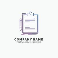 Contract. check. Business. done. clip board Purple Business Logo Template. Place for Tagline vector