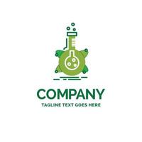 investigar. laboratorio. matraz. tubo. plantilla de logotipo de empresa plana de desarrollo. diseño creativo de marca verde. vector