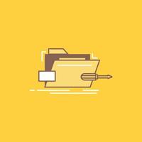 Folder. repair. skrewdriver. tech. technical Flat Line Filled Icon. Beautiful Logo button over yellow background for UI and UX. website or mobile application vector