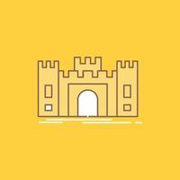 castillo. defensa. fuerte. fortaleza. icono lleno de línea plana de punto de referencia. hermoso botón de logotipo sobre fondo amarillo para ui y ux. sitio web o aplicación móvil vector