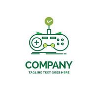 Check. controller. game. gamepad. gaming Flat Business Logo template. Creative Green Brand Name Design. vector