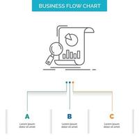 Analysis. analytics. business. financial. research Business Flow Chart Design with 3 Steps. Line Icon For Presentation Background Template Place for text vector