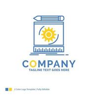 Draft. engineering. process. prototype. prototyping Blue Yellow Business Logo template. Creative Design Template Place for Tagline. vector