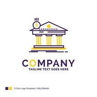 Company Name Logo Design For Architecture. bank. banking. building. federal. Purple and yellow Brand Name Design with place for Tagline. Creative Logo template for Small and Large Business. vector