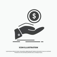 help. cash out. debt. finance. loan Icon. glyph vector gray symbol for UI and UX. website or mobile application