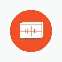 Audio. frequency. hertz. sequence. wave White Glyph Icon in Circle. Vector Button illustration