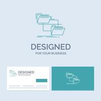 folder. file. management. move. copy Business Logo Line Icon Symbol for your business. Turquoise Business Cards with Brand logo template vector