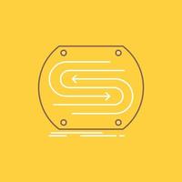 business arrow. concept. convergence. match. pitch Flat Line Filled Icon. Beautiful Logo button over yellow background for UI and UX. website or mobile application vector