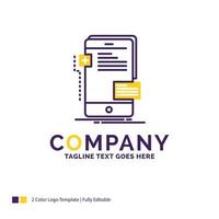 Company Name Logo Design For frontend. interface. mobile. phone. developer. Purple and yellow Brand Name Design with place for Tagline. Creative Logo template for Small and Large Business. vector