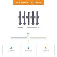 Arrow. business. distinction. forward. individuality Business Flow Chart Design with 3 Steps. Glyph Icon For Presentation Background Template Place for text. vector