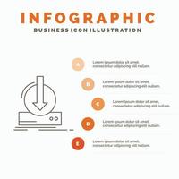 suma. contenido. dlc. descargar. plantilla de infografía de juego para sitio web y presentación. icono de línea gris con ilustración de vector de estilo infográfico naranja