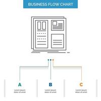 Design. grid. interface. layout. ui Business Flow Chart Design with 3 Steps. Line Icon For Presentation Background Template Place for text vector