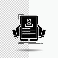 resume. employee. hiring. hr. profile Glyph Icon on Transparent Background. Black Icon vector