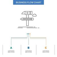 Build. design. develop. tool. tools Business Flow Chart Design with 3 Steps. Line Icon For Presentation Background Template Place for text vector