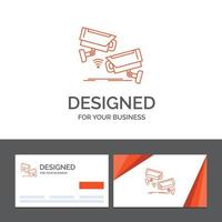 Business logo template for CCTV. Camera. Security. Surveillance. Technology. Orange Visiting Cards with Brand logo template vector